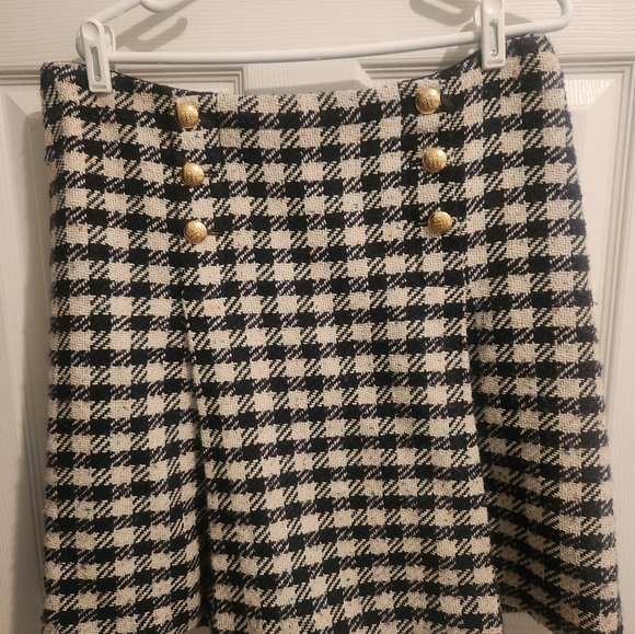 Talbots Black and Cream Houndstooth Wool ALine Skirt - Picture 3 of 6